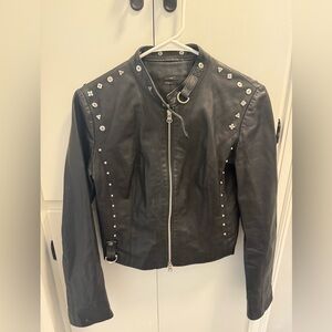 EXTYN Black Lambskin Asymmetric Zip Moto Jacket – Italian 44